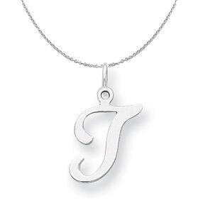 Silver, Sophia Collection, Small Script Initial T Necklace - 24 In